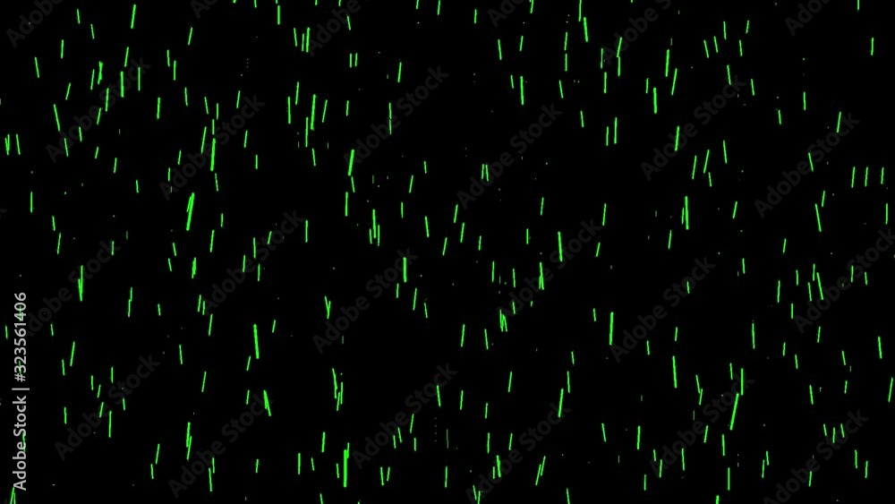 Poster fast falling abstract snow of green color isolated on black background, motion graphics concept. ani