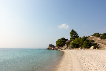 Fototapeta na wymiar Beautiful scenery by the sea in Koviou beach, Sithonia, Chalkidiki, Greece