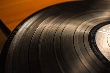 beautiful music records and musical instrument guitar with strings