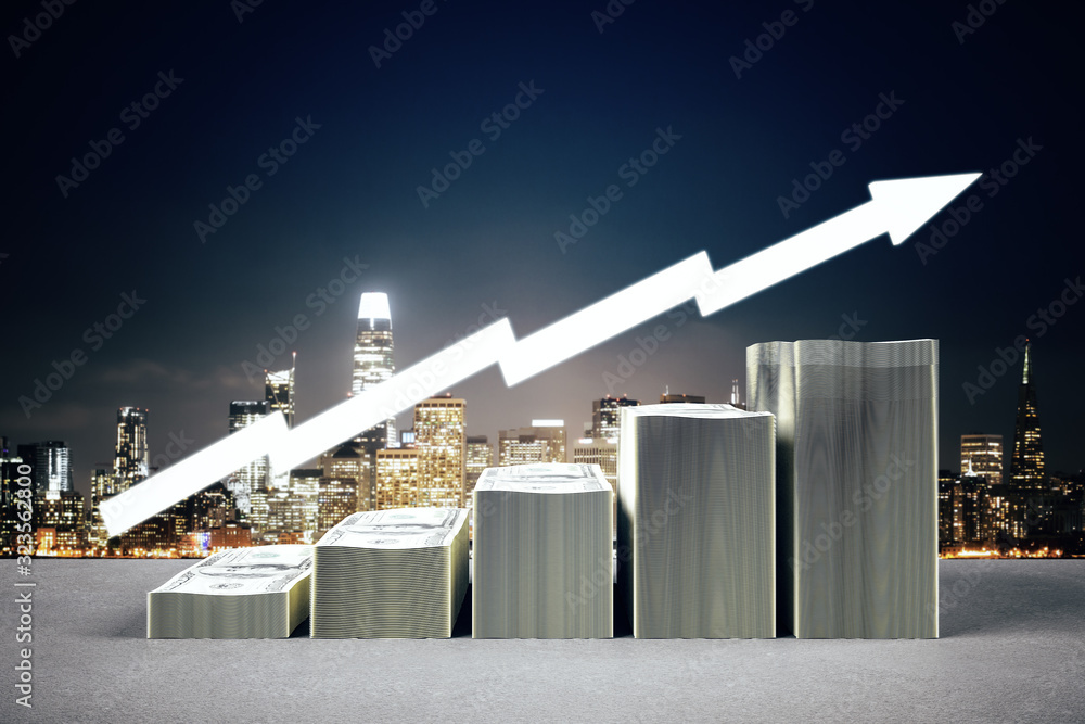 Poster stacks of money in form of a business chart