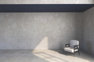 Minimalistic living room interior with blank concrete wall