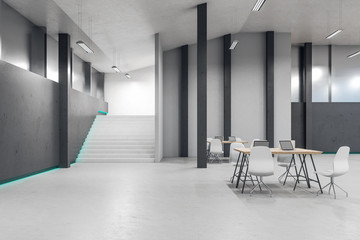 Contemporary workplace interior with laptops