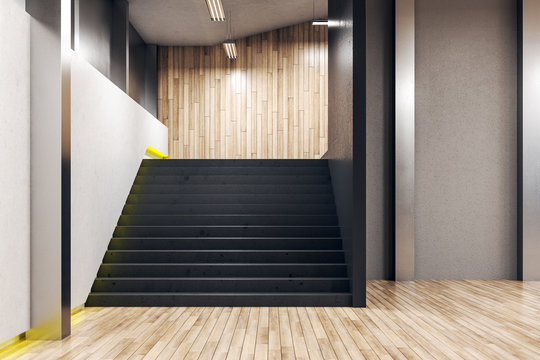 Modern Office Interior With Black Stairs