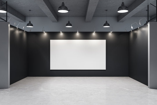 Minimalistic gallery interior with empty banner