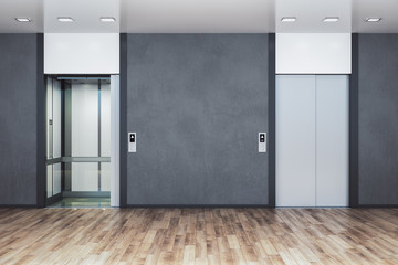 Contemporary office interior with two elevator.