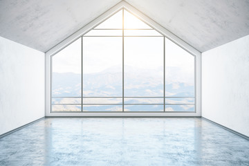Modern attic interior room with landscape view