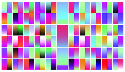 Set of duotone and holographic swatches for trendy coloring. Retrowave neon color palette.