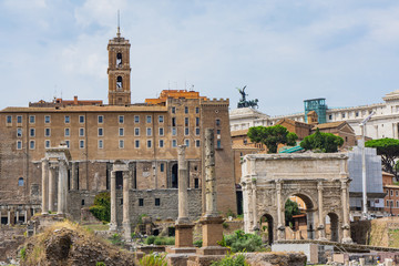 Obraz premium Beautiful scene at the Roman Forum in Rome Italy on a bright summer day