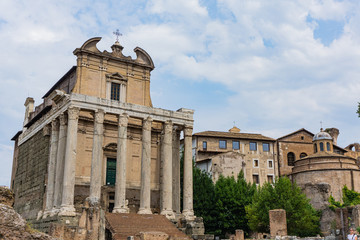 Fototapeta na wymiar Beautiful scene at the Roman Forum in Rome Italy on a bright summer day