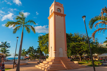 Fototapeta premium View of Cozumel tower in Central square, Quintana Roo, Mexico