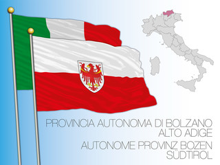 Officially flag and map of the Autonomous province of Bolzano, Italy, vector illustration