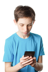 Teenager holds phone in his hands