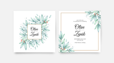 Leaves watercolor on wedding card template