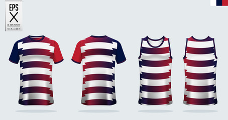 T-shirt sport mockup template design for soccer jersey, football kit. Tank top for basketball jersey and running singlet. Sport uniform in front view and back view.  Shirt Mockup Vector  Illustration.