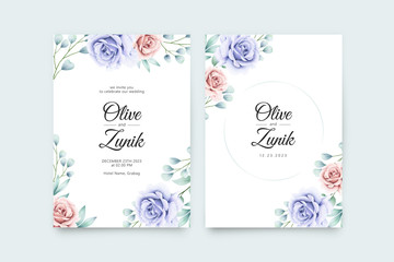 Wedding invitation template with beautiful floral watercolor