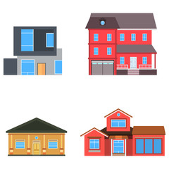 Various houses set, Vector Buildings Set. Flat Design Houses set Isolated on White Background.	