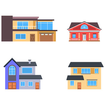 Various houses set, Vector Buildings Set. Flat Design Houses set Isolated on White Background.	
