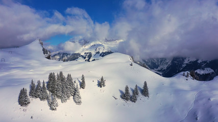 Wonderful snowy winter landscape in the Alps - aerial view - aerial photography