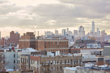 New York City skyline from the roof top of a Queens balcony in Long Island City