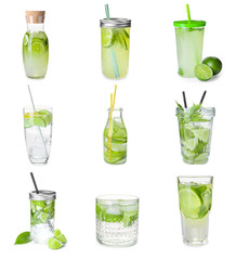 Fresh lime lemonade on white background