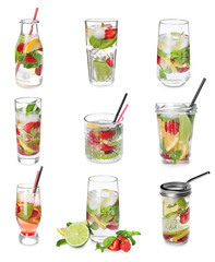 Fresh strawberry lemonade on white background