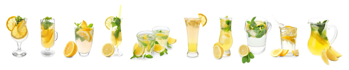 Fresh lemonade on white background