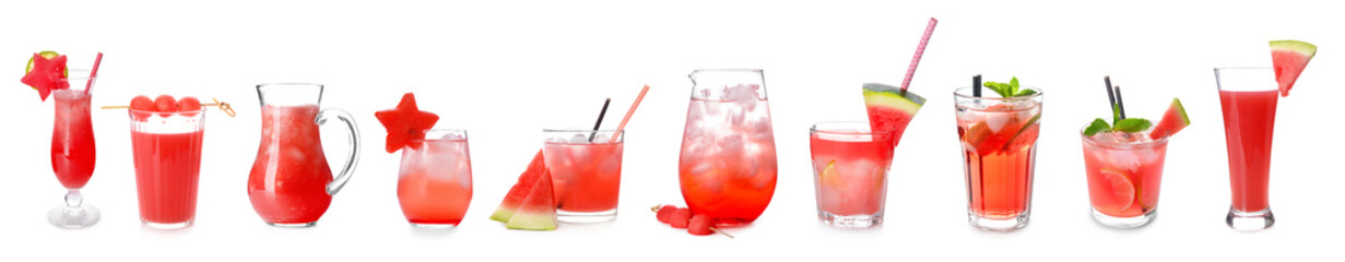 Fresh watermelon lemonade on white background