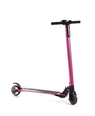 Modern electric kick scooter on white background