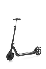 Modern electric kick scooter on white background