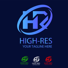 initial logo letter HR or letter H and R technology