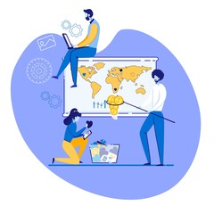 Bright Banner Planning and Building Cartoon Flat. Updating Product, Developing New Technologies, Introducing New Methods Working with Consumers. Men and Women Collect Hearts. Vector Illustration.