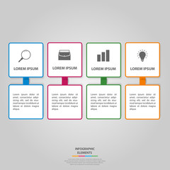 Infographic elements. Business concept timeline. Modern infograph template with four steps. Can use for workflow layout, diagram, banner, webdesign, presentation. Vector illustration.
