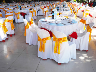 Set of Chinese banquet at wedding celebration in Thailand.