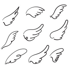 hand drawn doodle angel wings illustration cartoon style vector