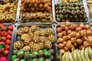 Sweet delicacies in Moroccan market