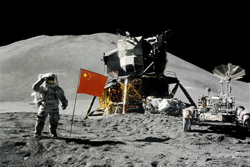 fantasy on a theme landing of Chinese astronauts on moon. Elements of this image furnished by NASA © diy13