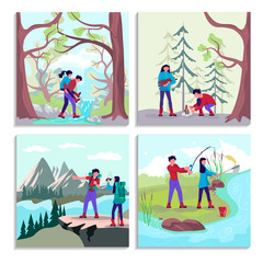 Backpackers hikers travel together