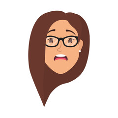 cute young woman head with eyeglasses character