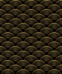 Art deco dark gold linear geometric seamless scale pattern luxury style.