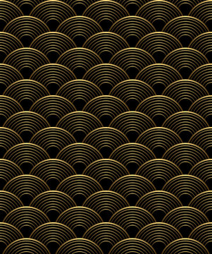 Art deco dark gold linear geometric seamless scale pattern luxury style.