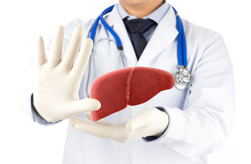 doctor hold liver prevent disease , concept fatty liver	