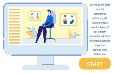 Patient Sitting on Chair and Listening about Healthy Lifestyle from Computer Screen Flat Cartoon Vector Illustration. Healthy Meal vs Fast Food. Dietician Consulting Patients. Hamburger vs Apple.