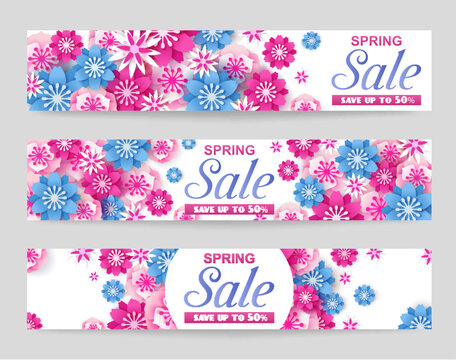 Seasonal spring sale promotion vector banner template set