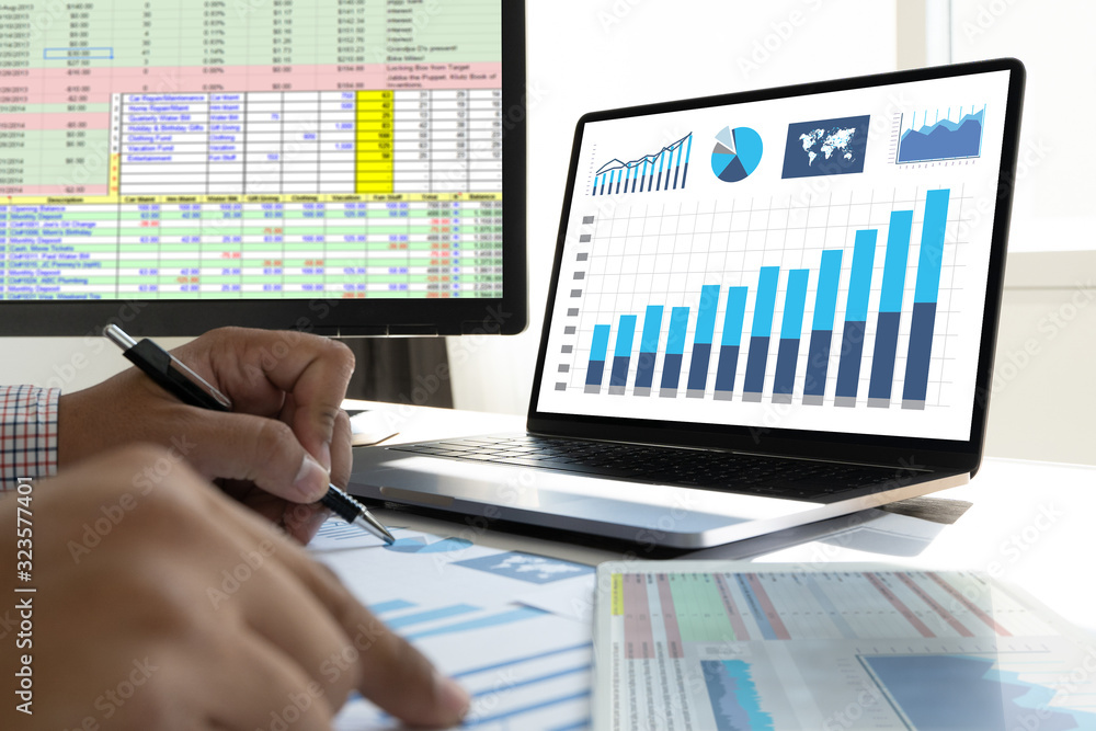 Poster work hard data analytics statistics information business technology.