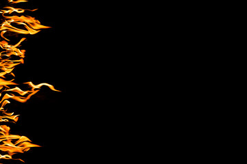 Fire flames on black background. Fire flames isolated on black background