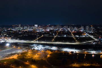 Aerial night photo Downtown Hamilton Canada