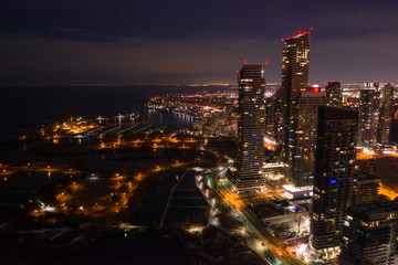 Fototapeta na wymiar High aerial night photo Downtown Toronto Canada Humber Bay residential district