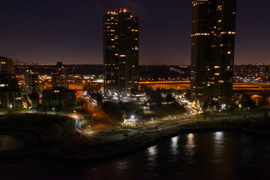 Night Aerial Photo Humber Bay Toronto Bike Lane And Condominium Buildings