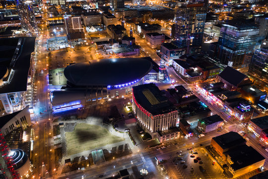 Bridgestone Arena Nashville Tennessee Night Aerial Photo