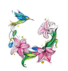  hummingbird on a floral background